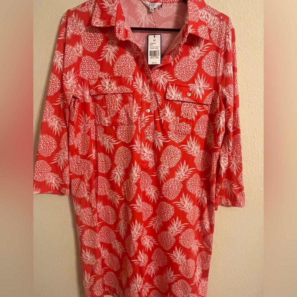 Crown & ivy Shirt dress Coral pineapple